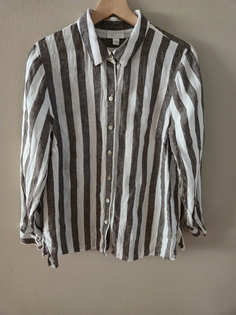 J. Jill Love Linen Striped Button-Front Shirt Stripes Resort Vacation